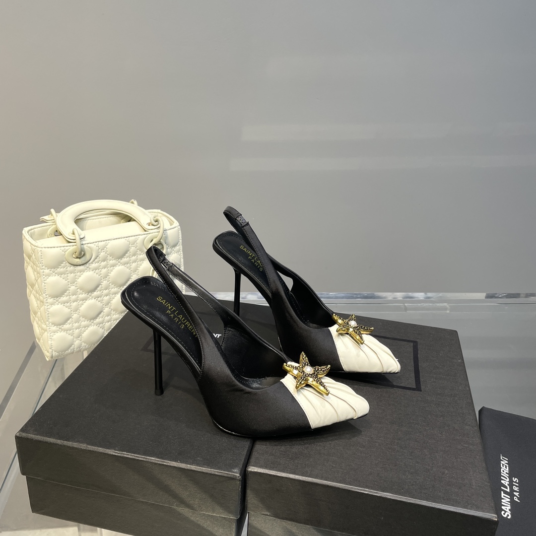 Sa1nt Lau*nt Women’s Silk Slingback Pumps Black For Women Y51