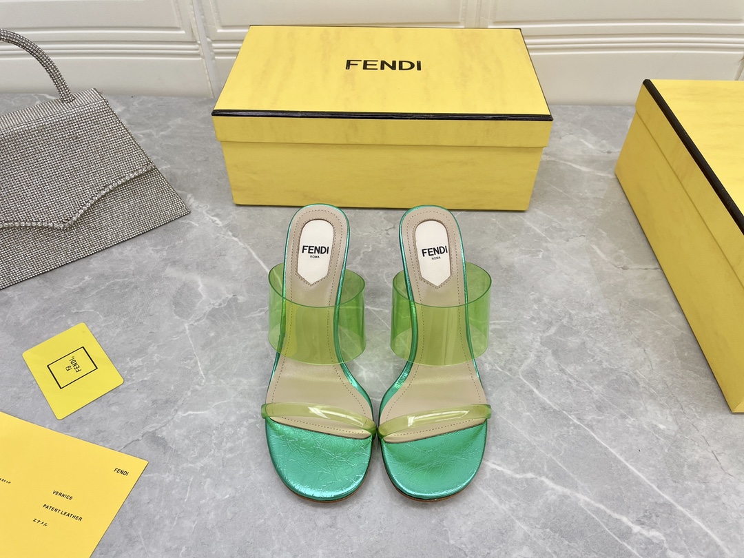 F**di First Green Transparent High-Heeled Sandals For Women
