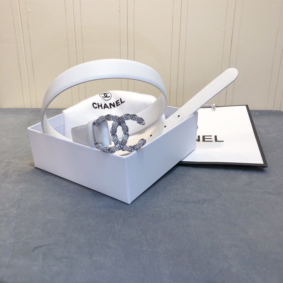 Ch**el Belt With Double C Buckle White Women Belt