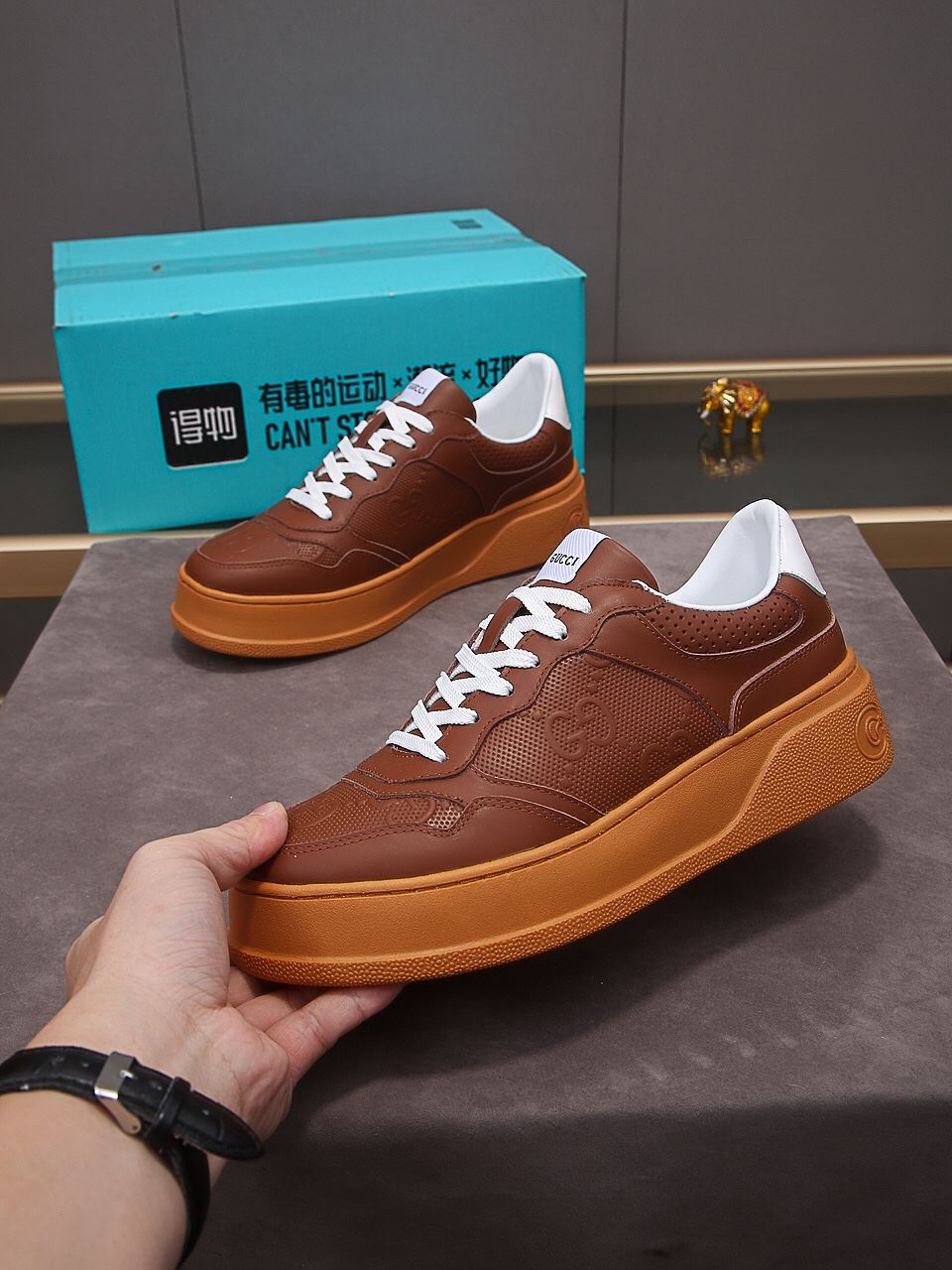 Gvc*1 Men’s GG Embossed Sneaker Brown For Men 669582