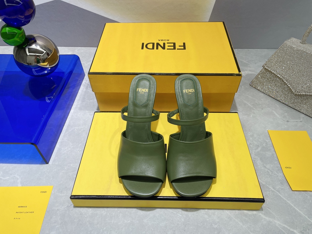 F**di First Dark Green High-Heeled Sandals For Women