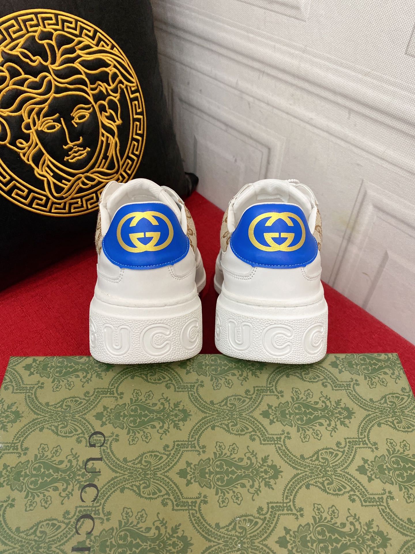 Gvc*1 Men’s GG Sneaker With Web White And Beige For Men 669698