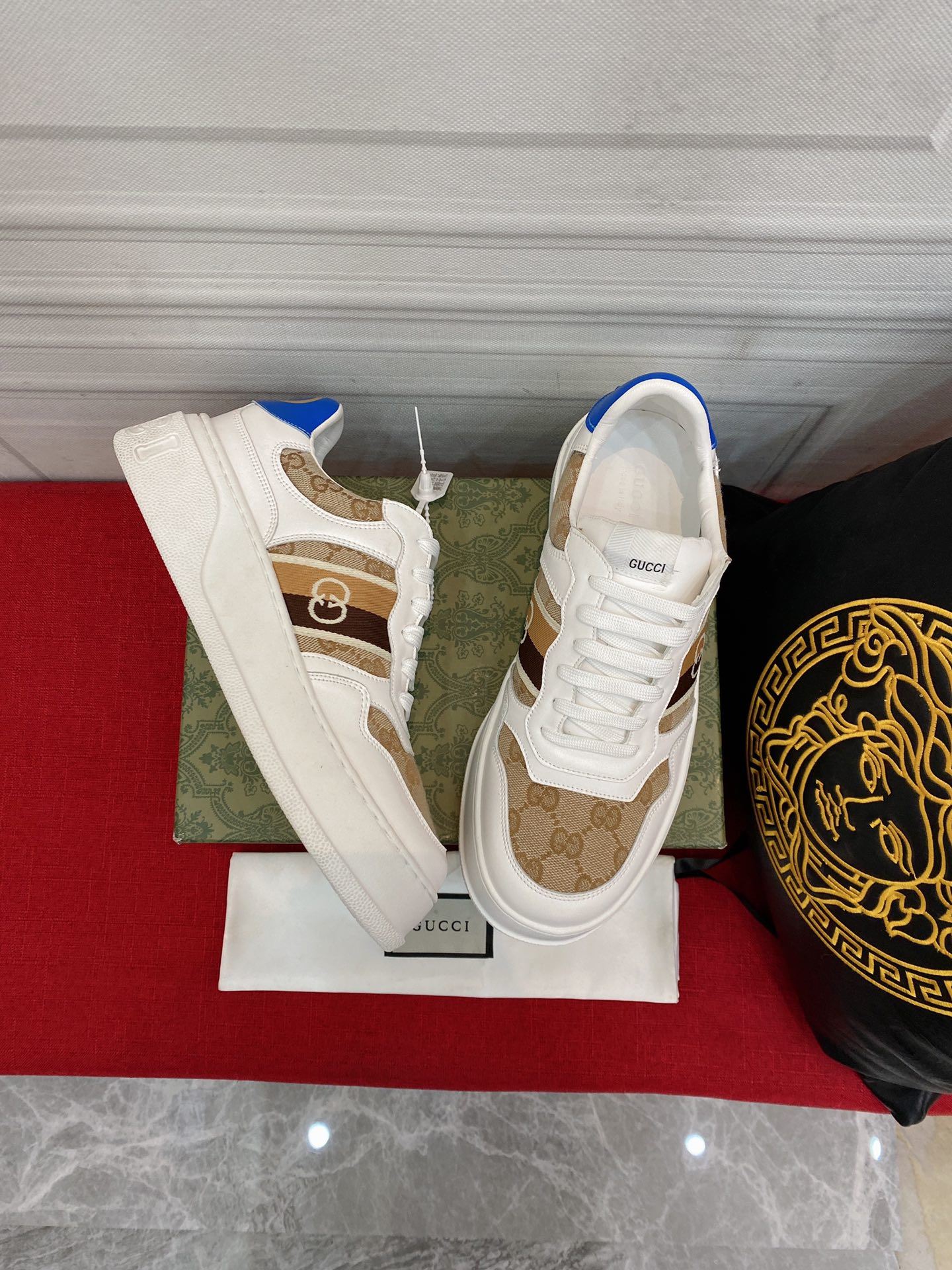 Gvc*1 Men’s GG Sneaker With Web White And Beige For Men 669698