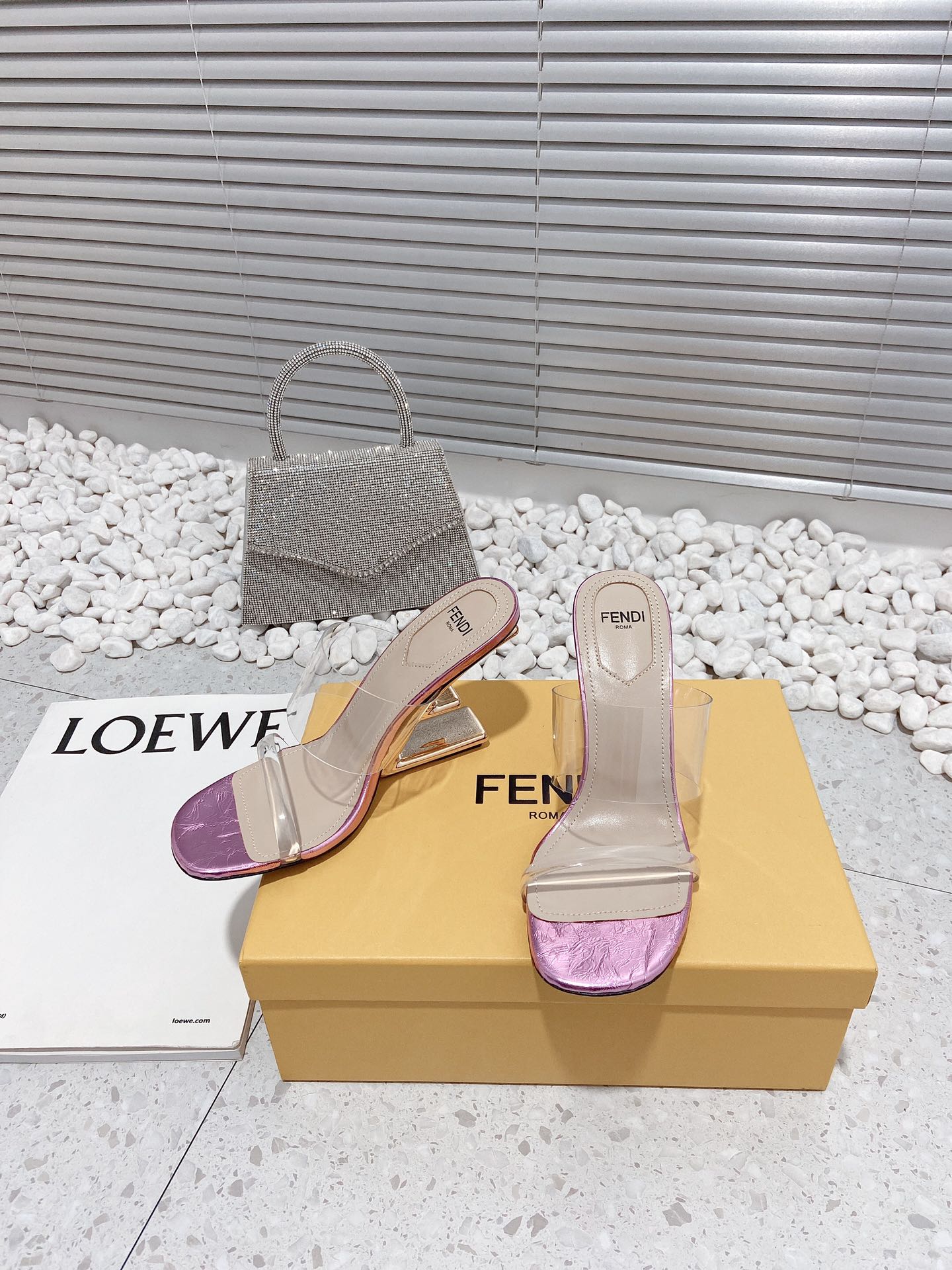 F**di First Pink Transparent High-Heeled Sandals For Women