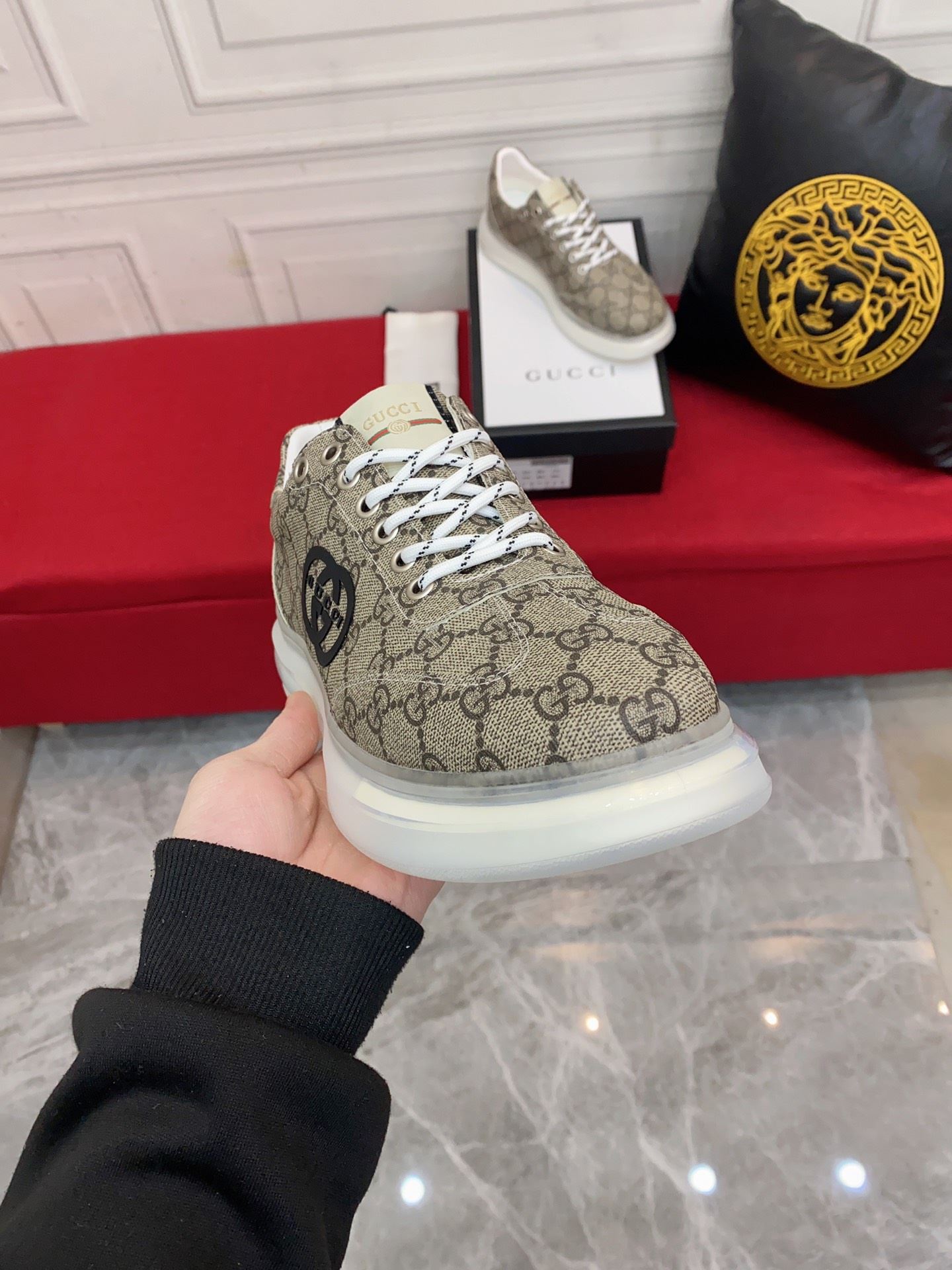 Gvc*1 Men’s Sneaker With GG Gvc*1 Print Brown And Gray For Men