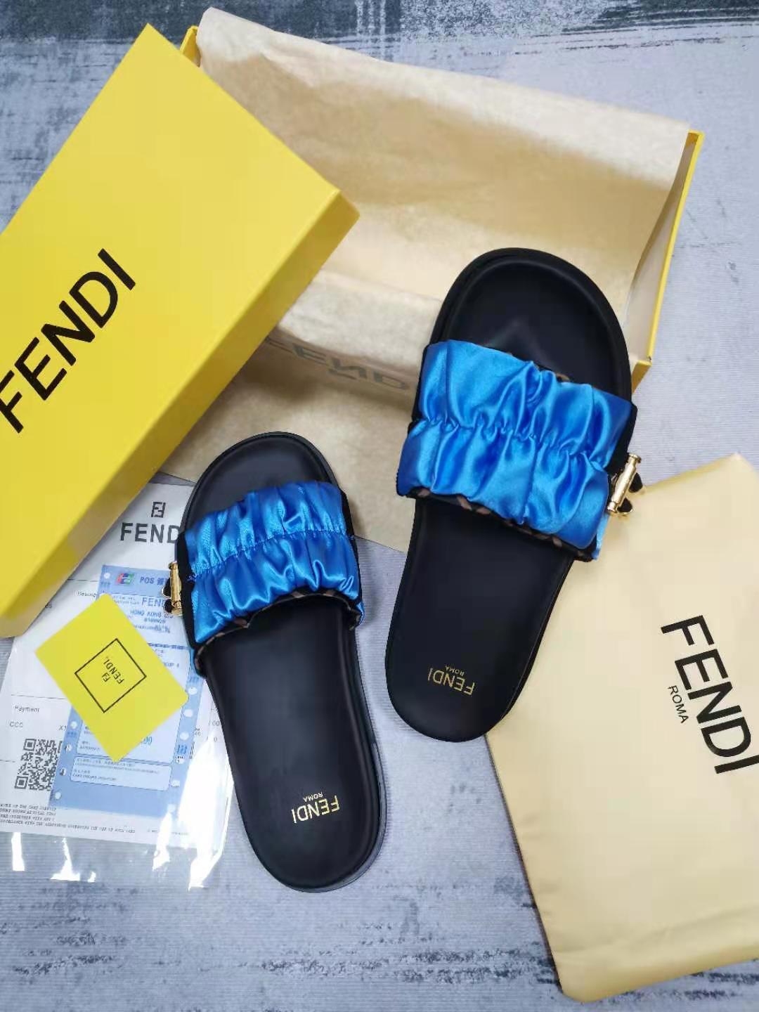 F**di Feel Blue Satin Slides For Women