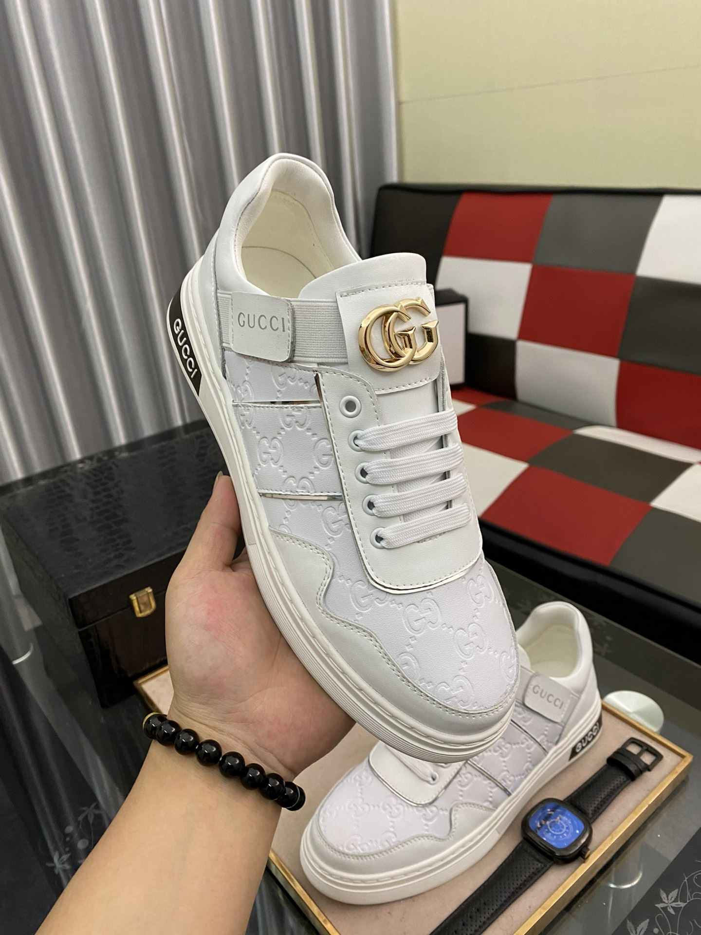 Gvc*1 Men’s GG Embossed Sneaker Loafer With GG White For Men