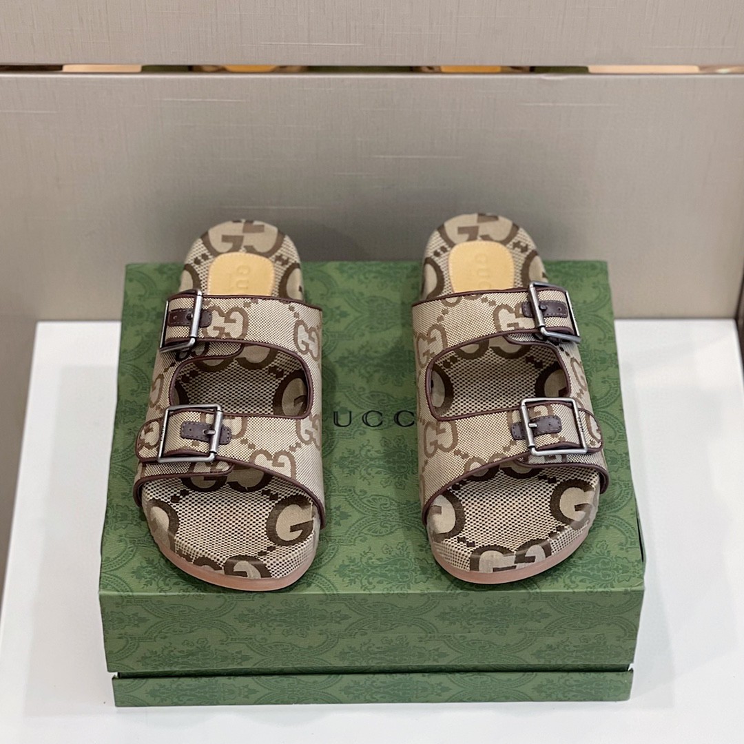 Gvc*1 Men’s Maxi GG Slide Sandal With Straps Beige And Ebony For Men 658020 2HK60