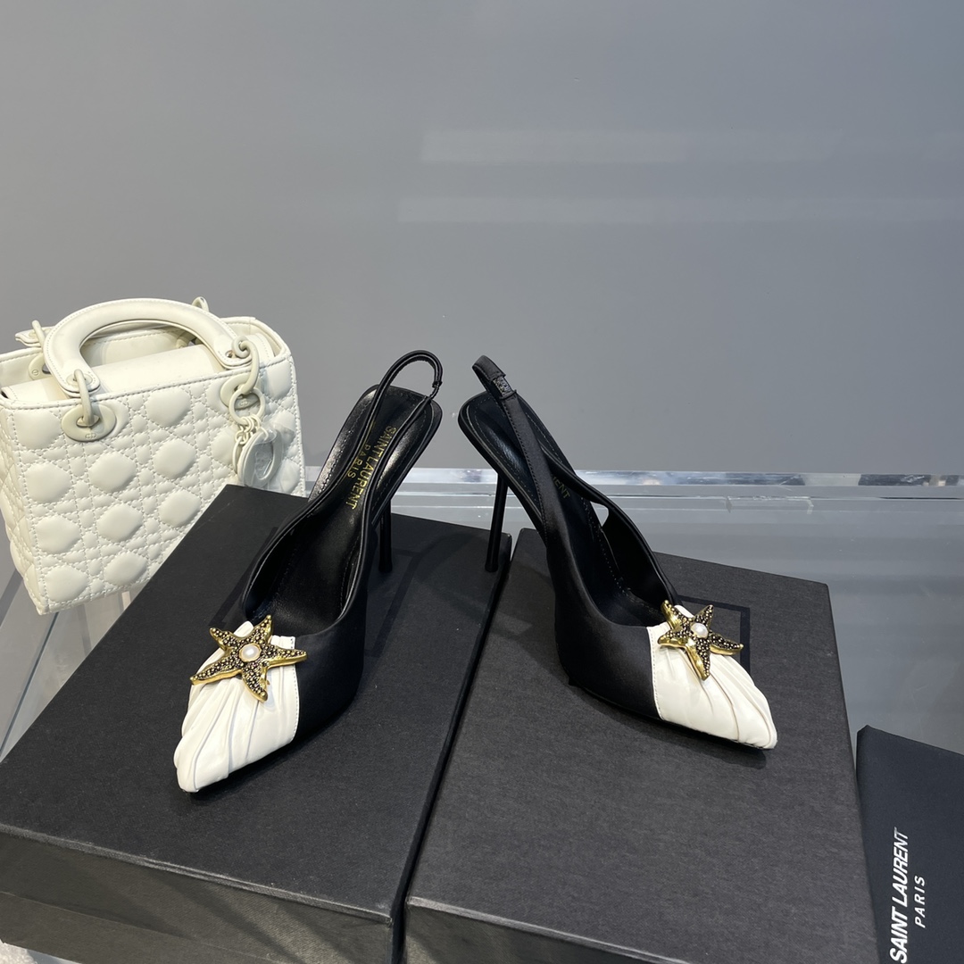 Sa1nt Lau*nt Women’s Silk Slingback Pumps Black For Women Y51