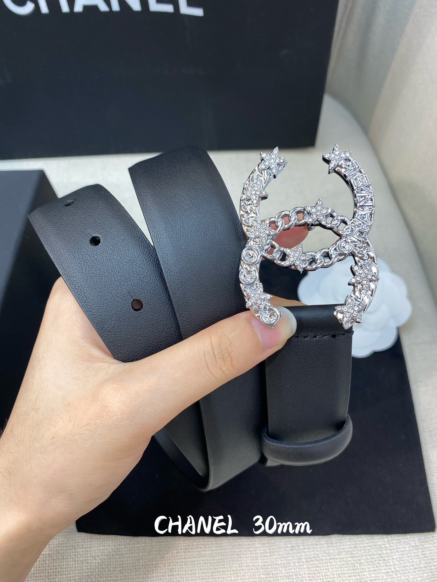 Ch**el Belt With Double C Buckle Black Women Belt