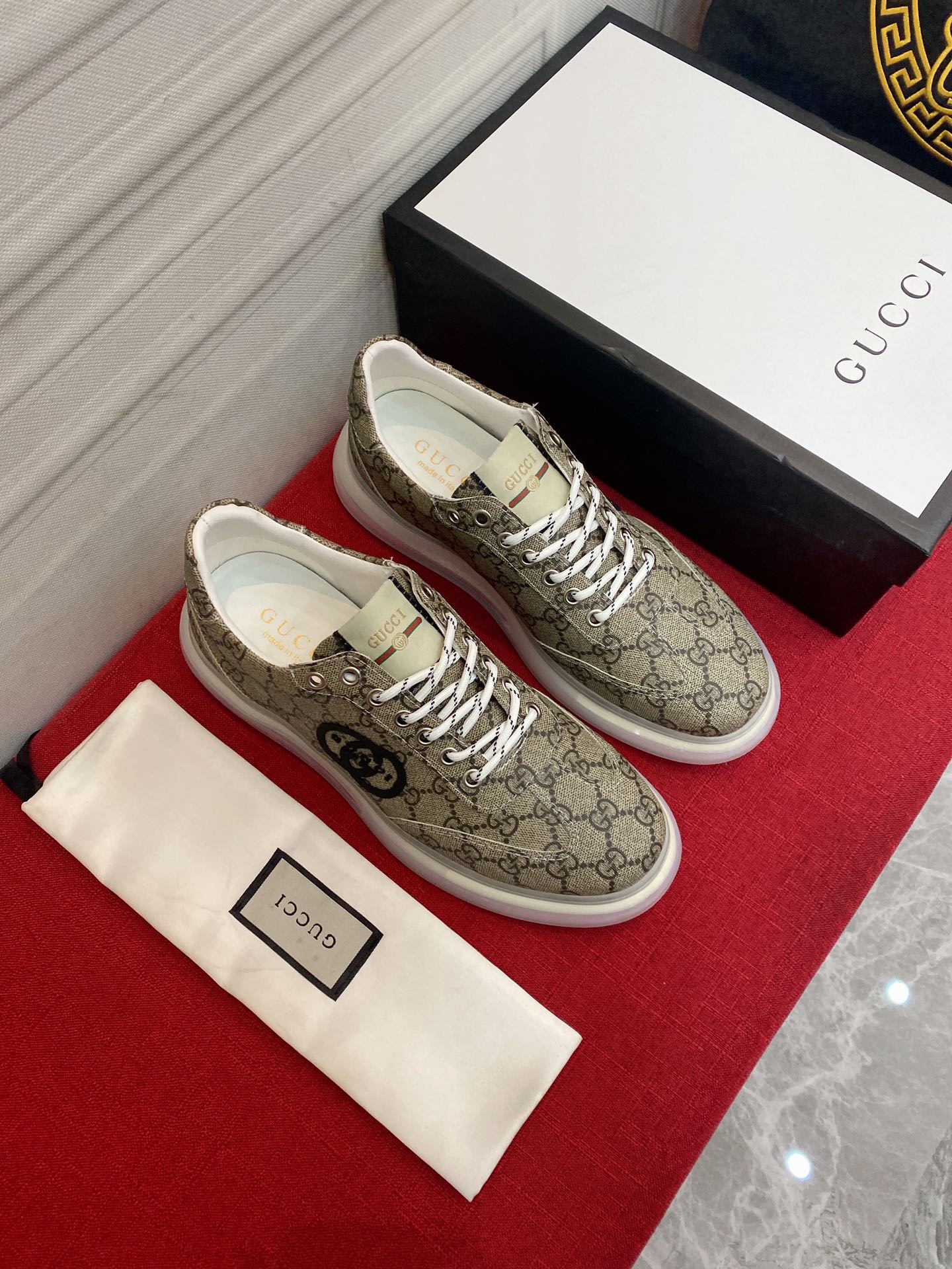 Gvc*1 Men’s Sneaker With GG Gvc*1 Print Brown And Gray For Men