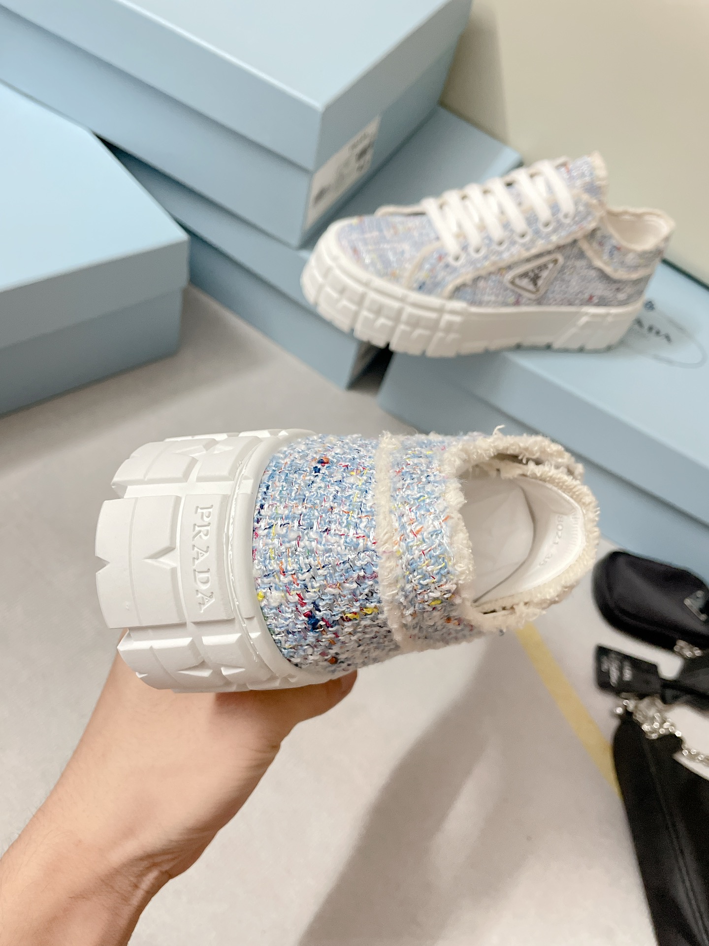 Pra*a Double Wheel Gabardine Sneakers Light Blue For Women 2in/50mm PRD