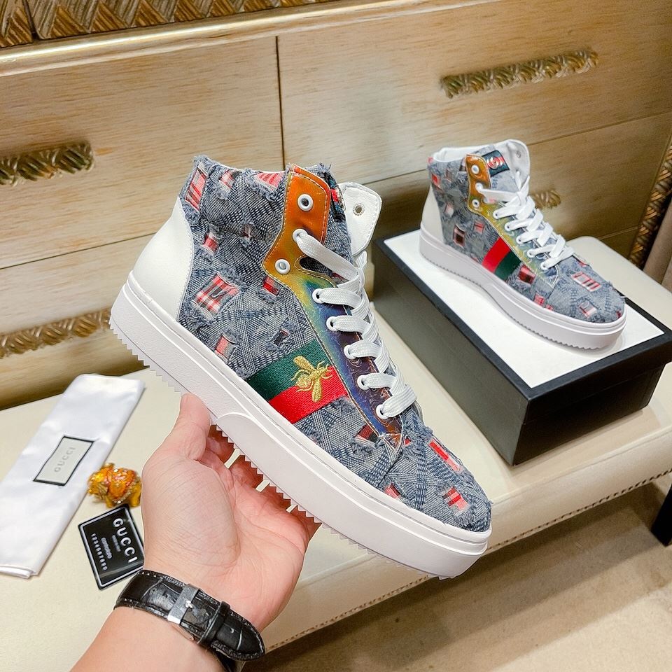 Gvc*1 Men’s Basket Jean’s High Top With Bee Sneaker Blue For Men