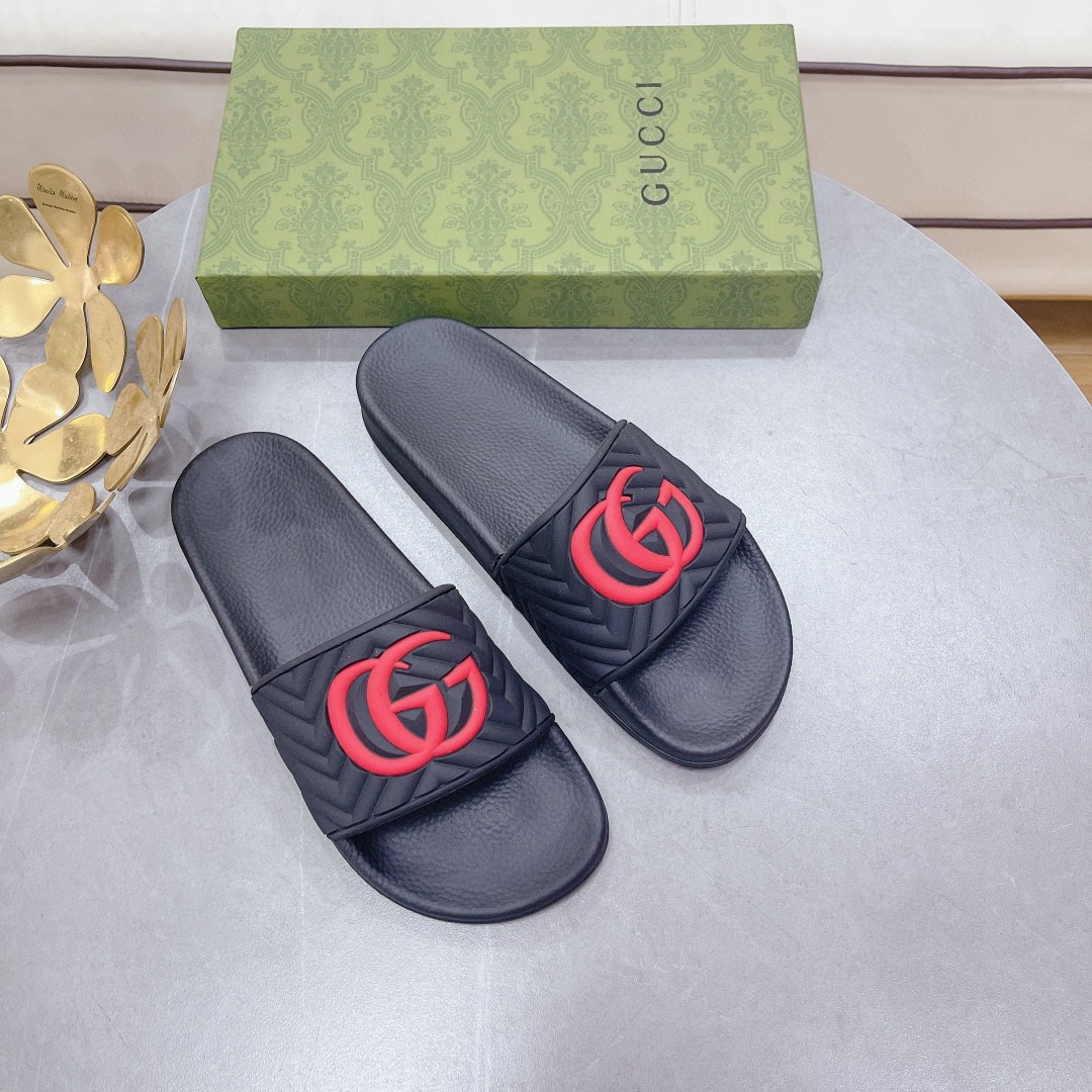 Gvc*1 Women’s Quilted GG Rubber Slide Black And Red For Women 601041