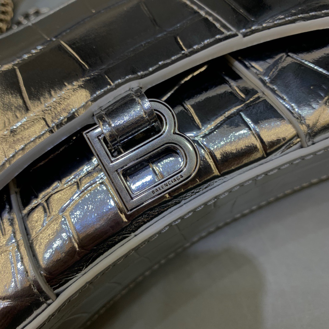 Ba1en*iaga Hourglass Mini Handbag With Chain In Sliver, For Women, Women’s Bags 4.7in/12cm