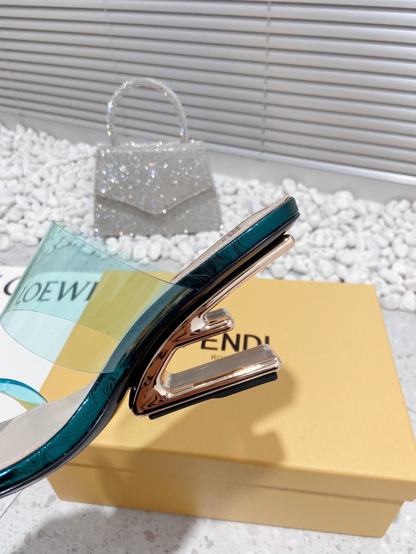 F**di First Dark Green Transparent High-Heeled Sandals For Women