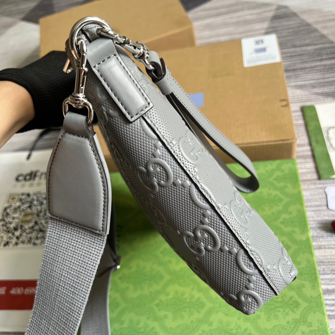 Gvc*1 GG Embossed Medium Messenger Bag Grey GG Embossed For Men 12in/31cm GG