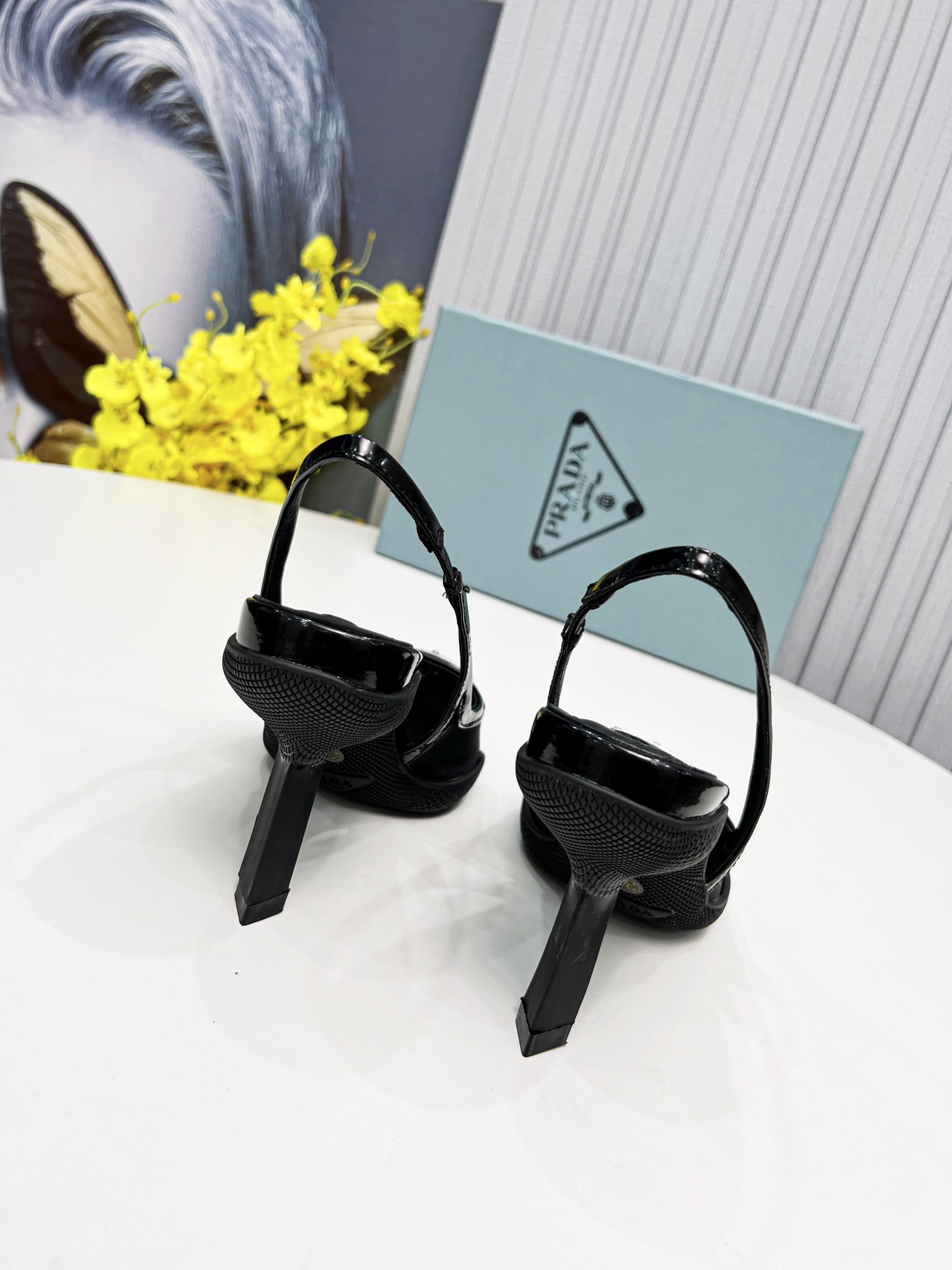 Pra*a Mesh Fabric Slingback Pumps Black For Women PRD 1I828M_099_F0002_F_045