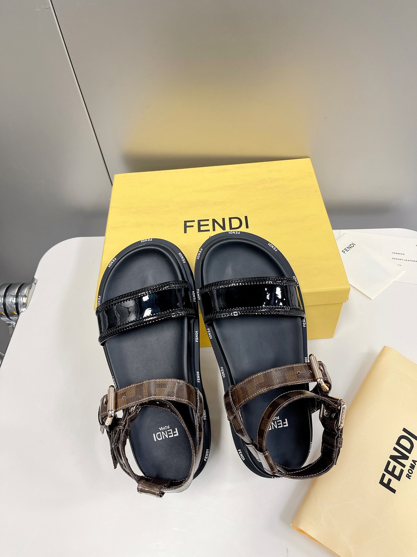 F**di Black Jacquard Sandals For Women
