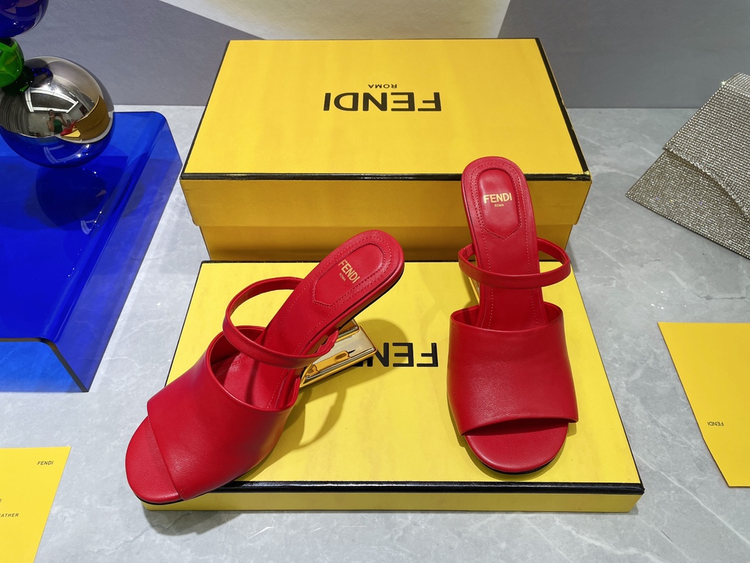 F**di First Red High-Heeled Sandals For Women