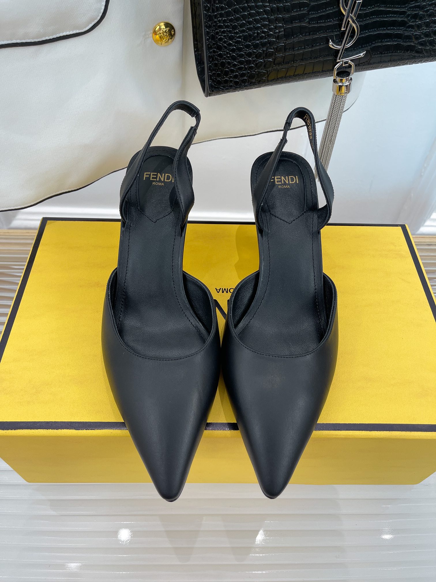 F**di First Black High-Heeled Slingbacks For Women 8J8367NA7F0QA1