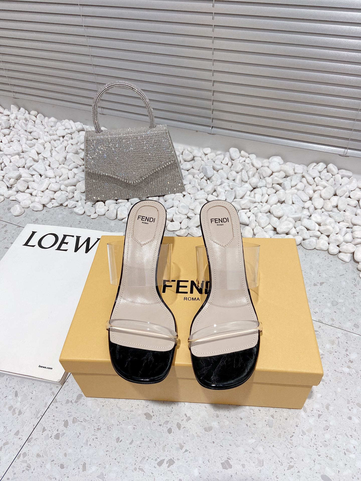 F**di First Black Transparent Medium-Heeled Sandals For Women