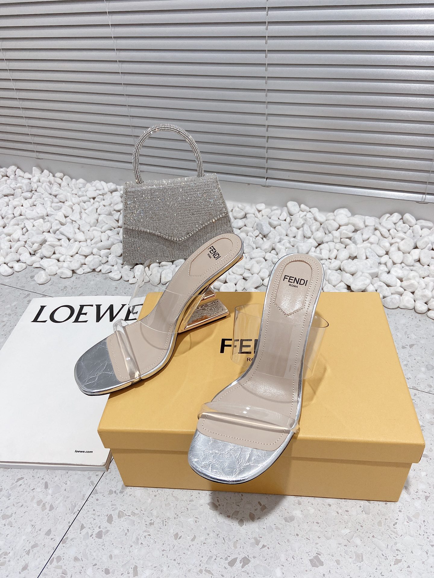 F**di First Silver Transparent High-Heeled Sandals For Women