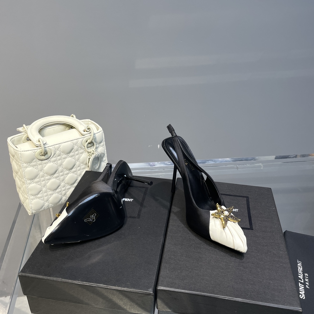 Sa1nt Lau*nt Women’s Silk Slingback Pumps Black For Women Y51