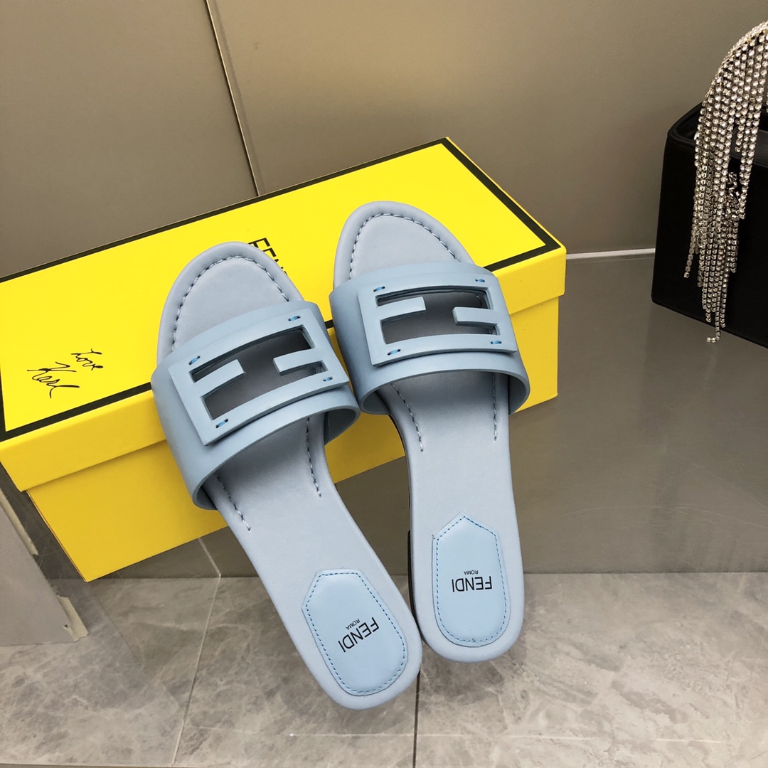 F**di Signature Light Blue Slides For Women 8R8136AE7TF18TF