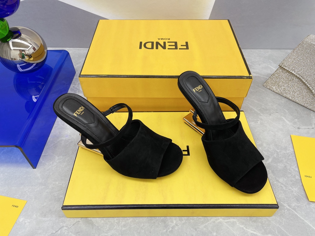 F**di First Black Velvet High-Heeled Sandals For Women