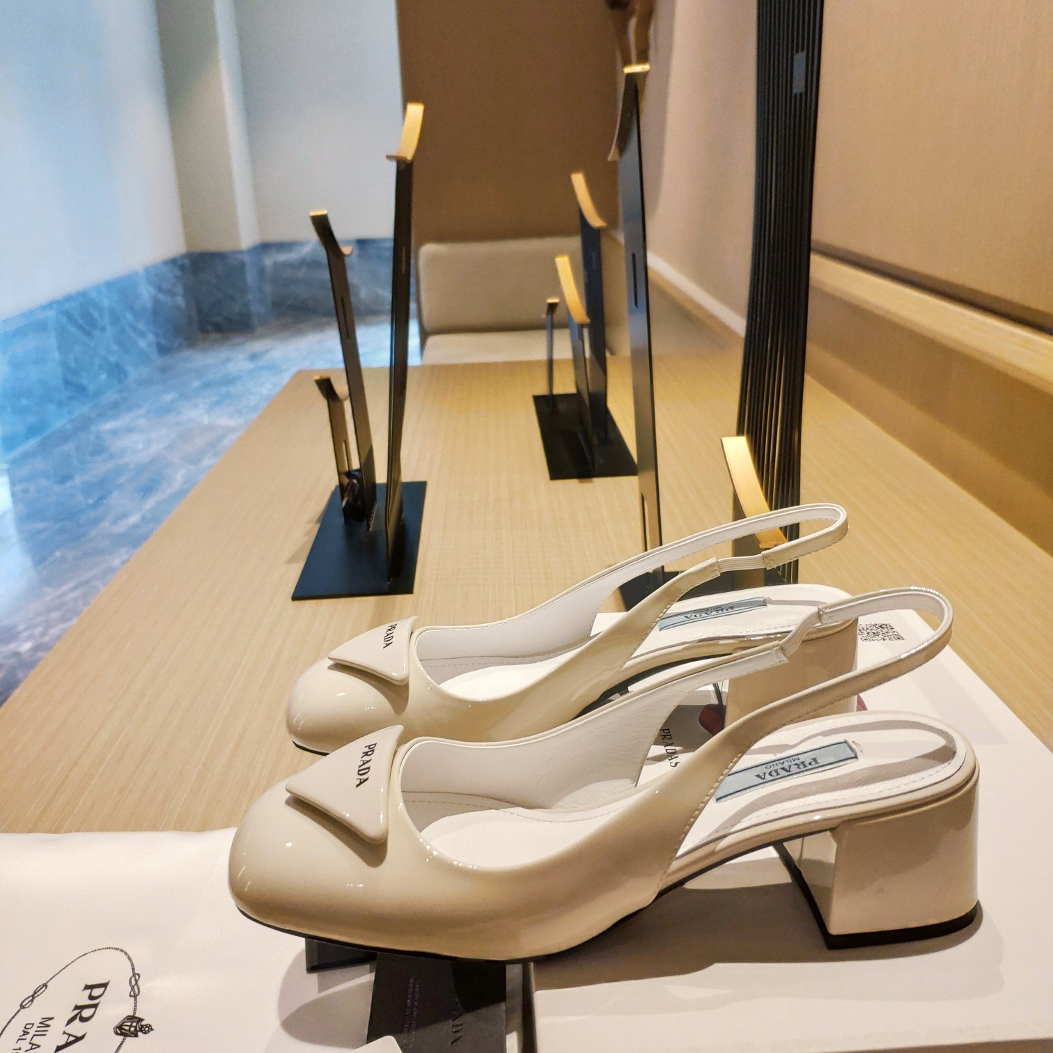 Pra*a Patent Sling-Back Pumps Dark Beige For Women 1.8in/45mm PRD