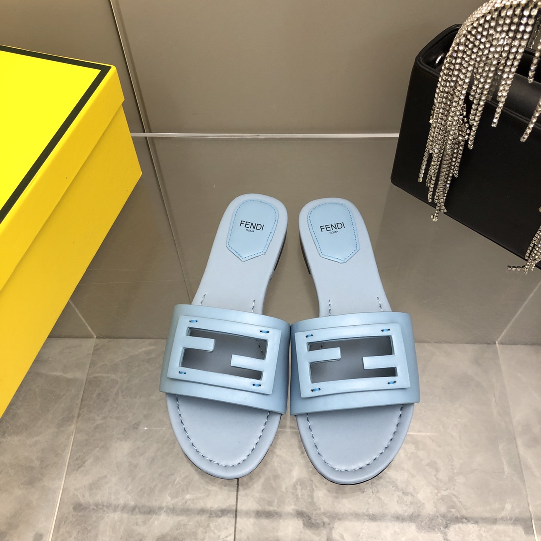 F**di Signature Light Blue Slides For Women 8R8136AE7TF18TF