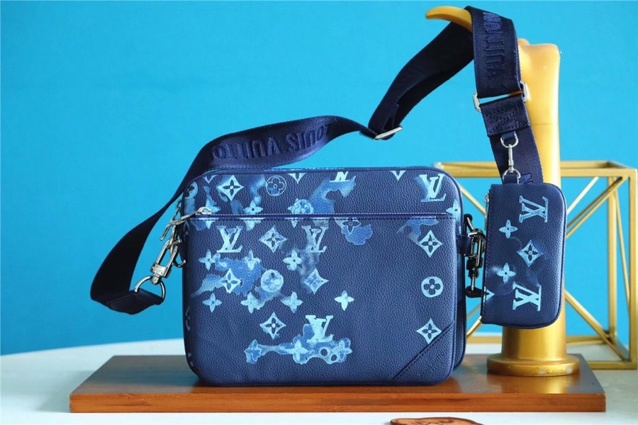 L0vis Vvtt0n Trio Messenger Ink Watercolor Blue For Men, Men’s Bags, Shoulder And Crossbody Bags 9.5in/25cm LV M57840