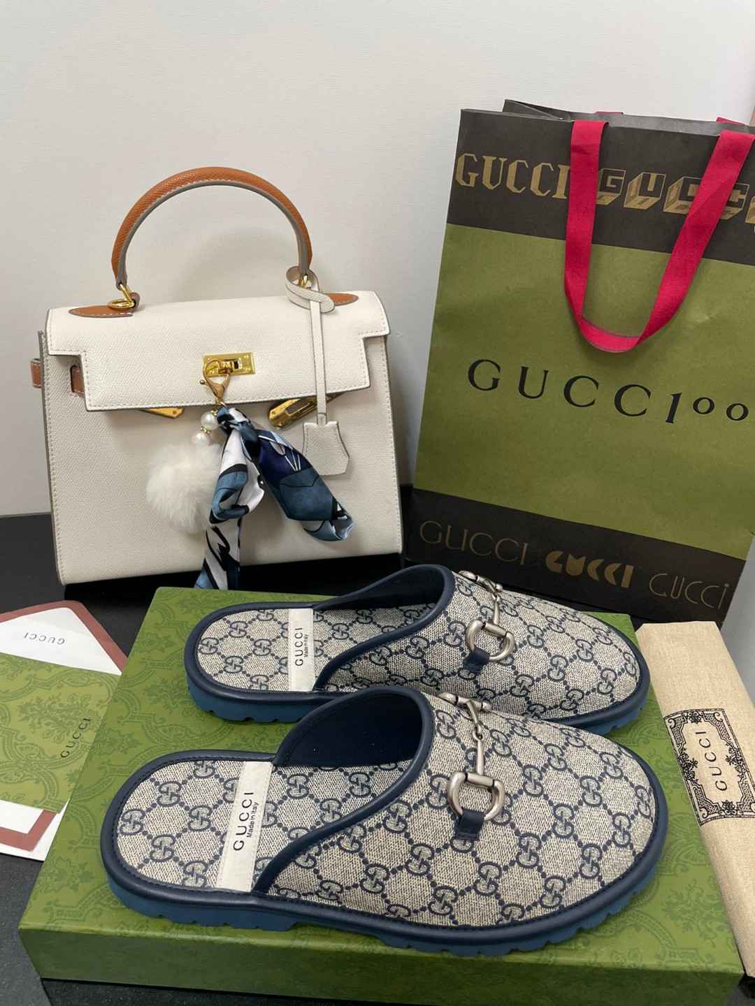 Gvc*1 Men’s GG Slipper With Horsebit Blue For Men GG Shoes ‎694249 96G60 4073