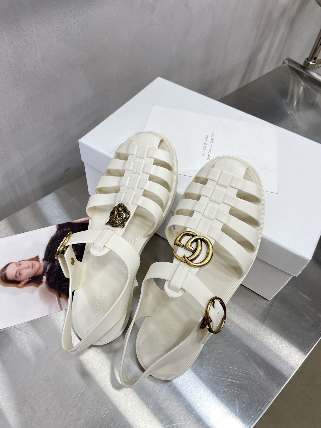 Gvc*1 Men’s Rubber Buckle Strap Sandal White For Men 463463