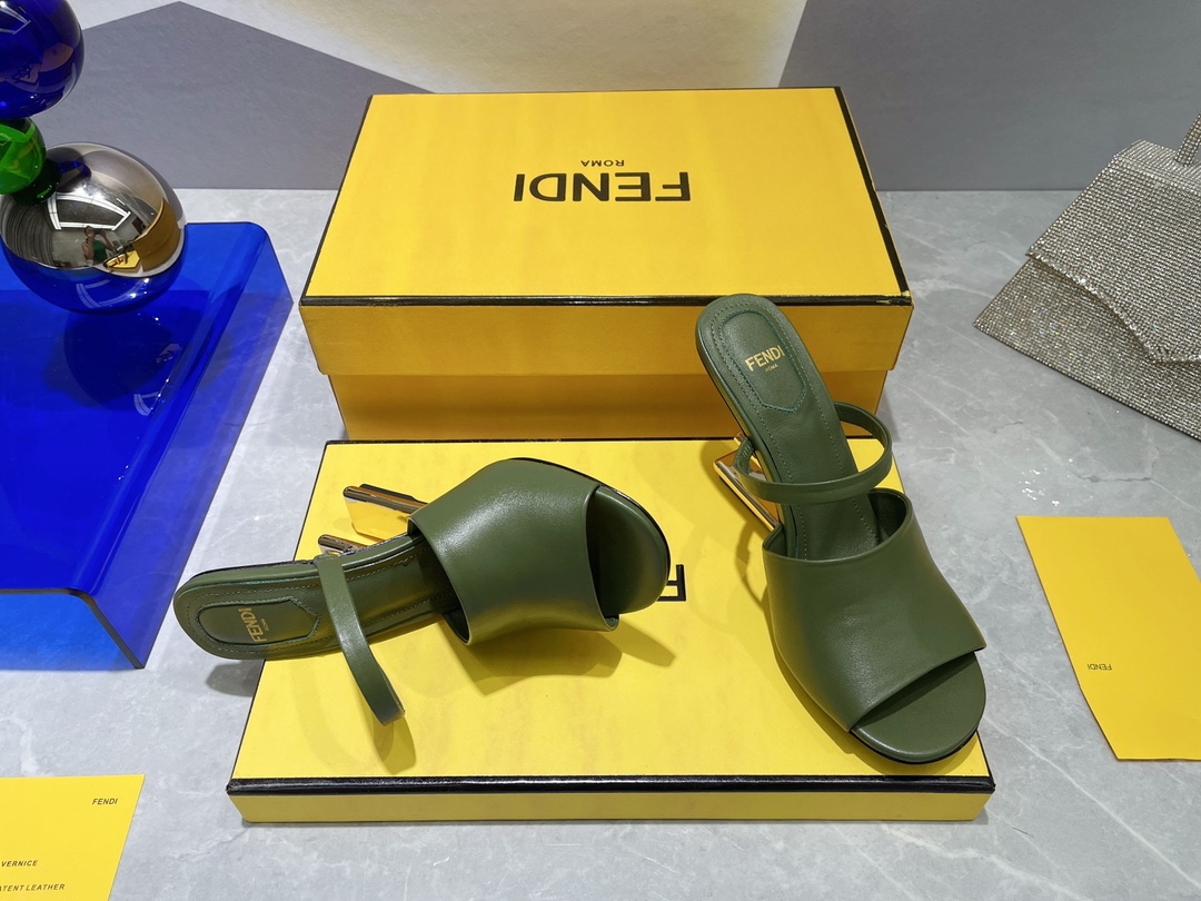 F**di First Dark Green High-Heeled Sandals For Women