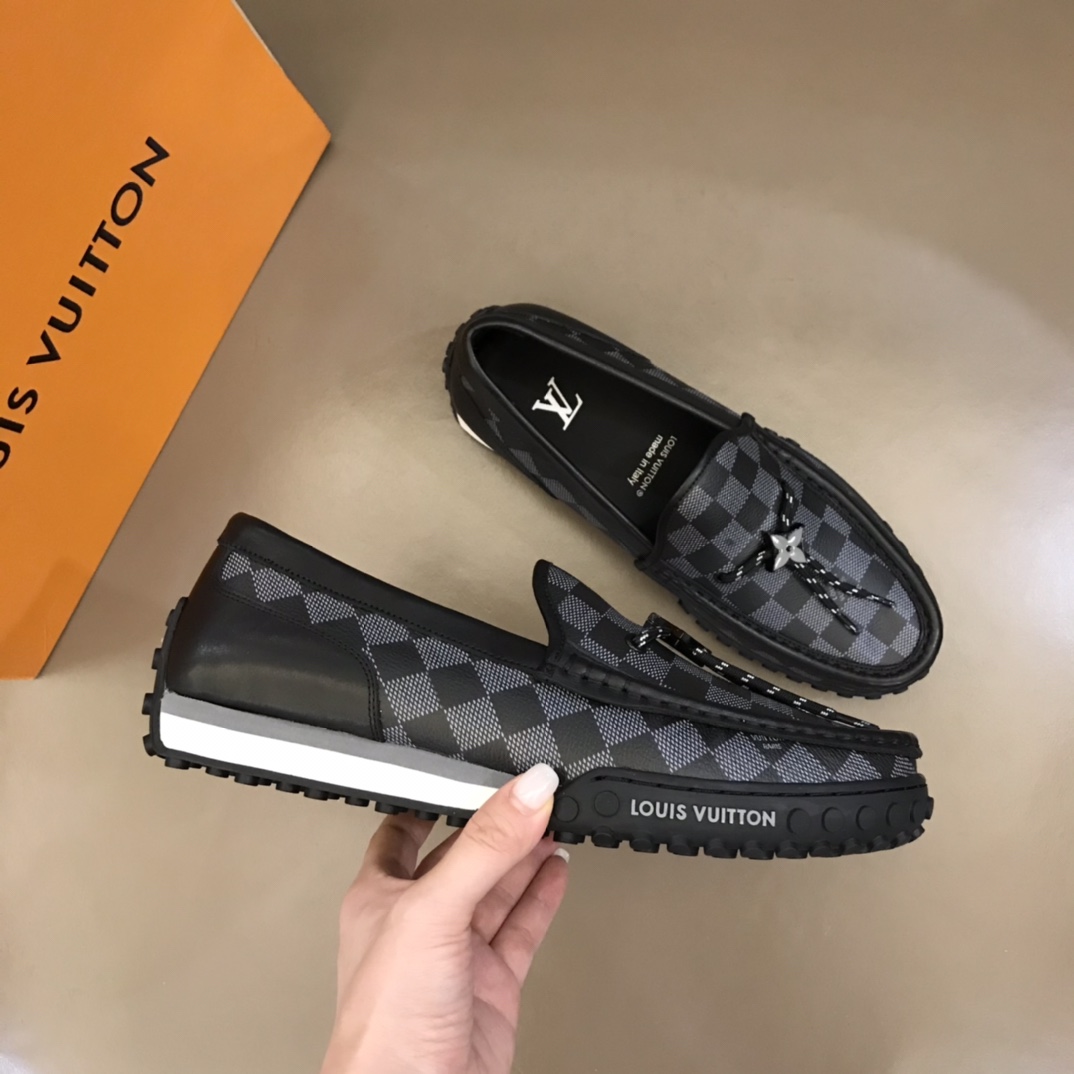 L0vis Vuittion LV Racer Moccasin Black Checkered Pattern For Men LV