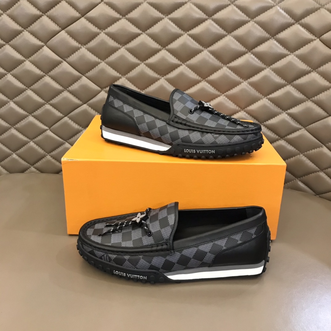 L0vis Vuittion LV Racer Moccasin Black Checkered Pattern For Men LV