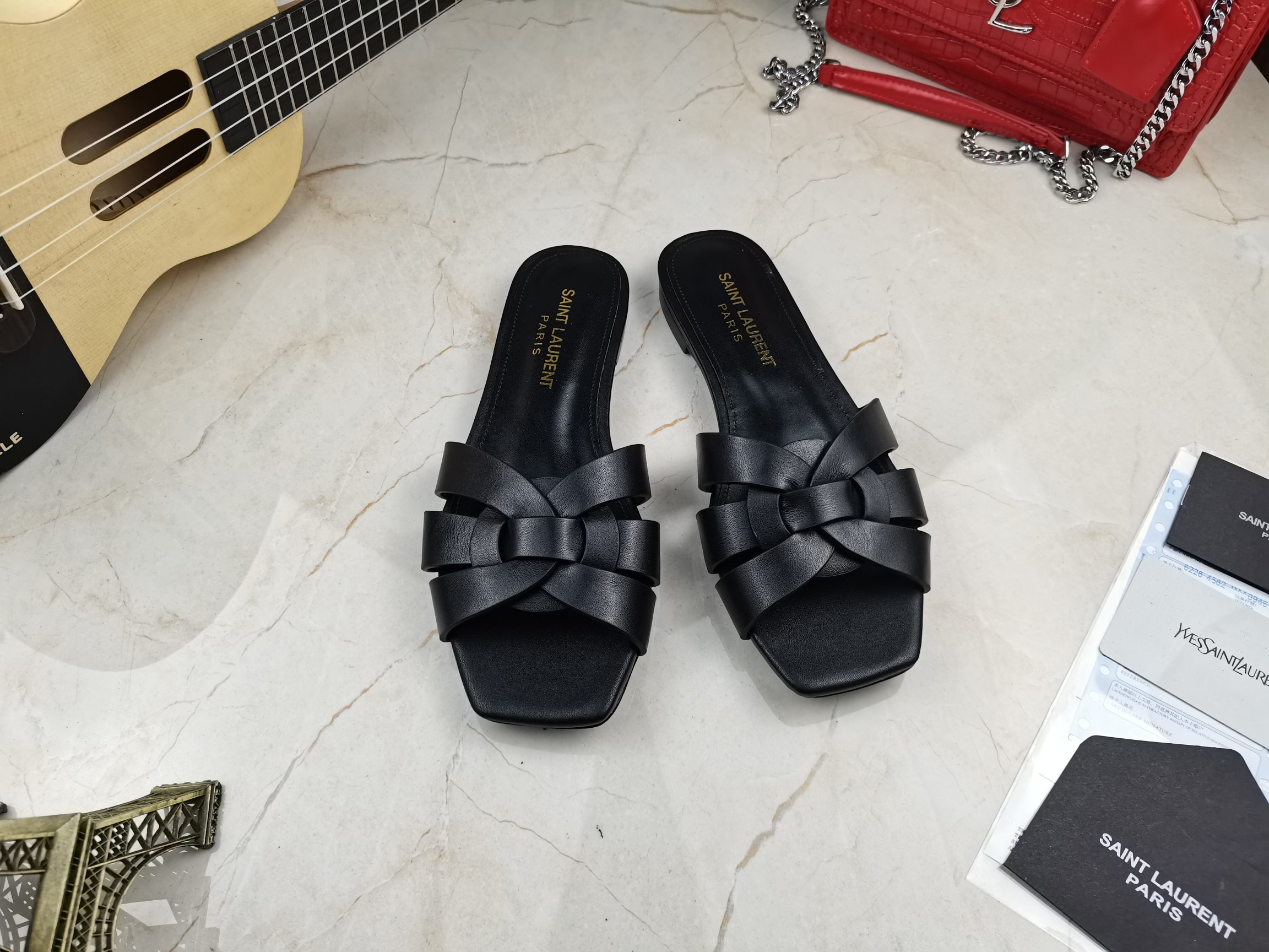 Sa1nt Lau*nt Women’s Tribute Flat Mules Black For Women Y51 571952BDA001000