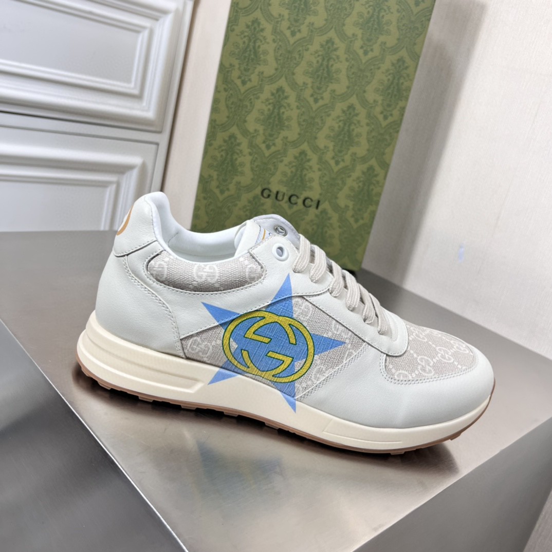 Gvc*1 Men’s GG Star Print Sneaker Light Blue Gray For Men GG Shoes 669582