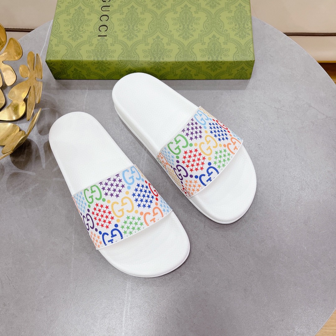 Gvc*1 Men’s GG Slide Sandal With Stars White For Men 407345