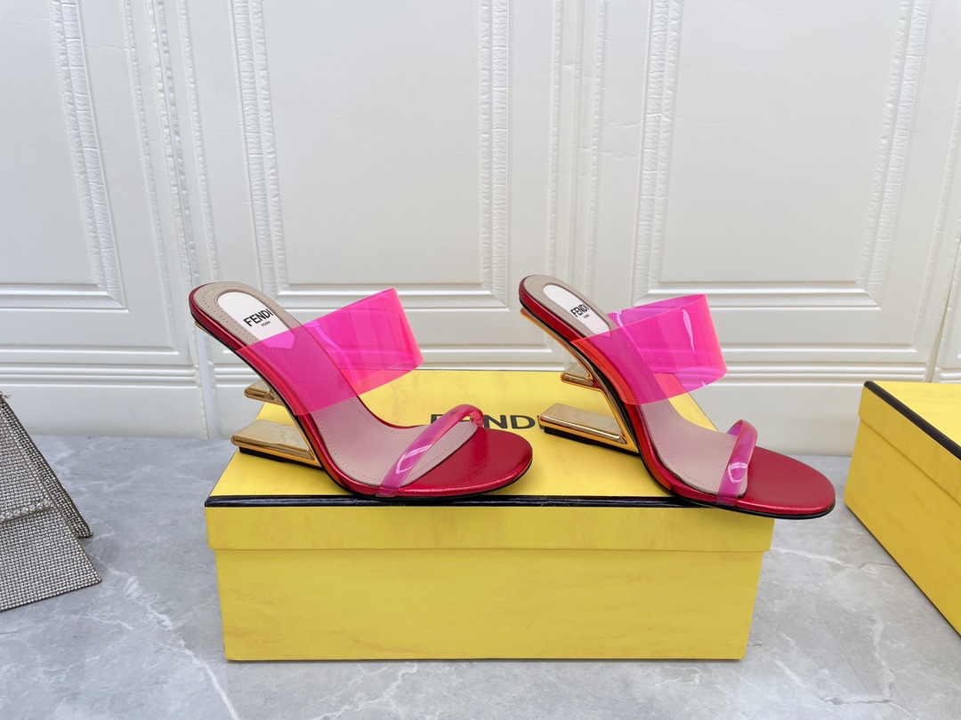 F**di First Pink Transparent High-Heeled Sandals For Women