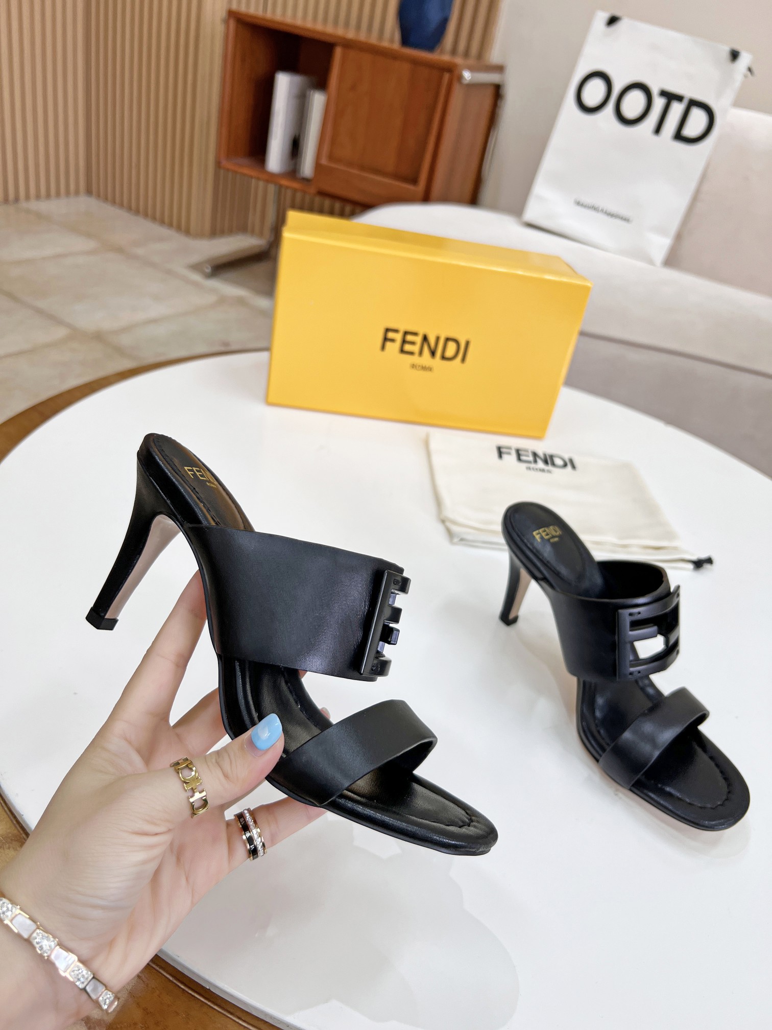 F**di Baguette Black Heels For Women 8R8287AE7TF0ABB