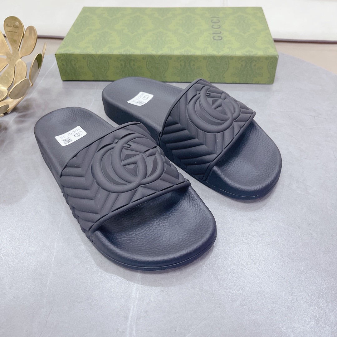 Gvc*1 Women’s Quilted GG Rubber Slide Black For Women 601041 JD600 1000