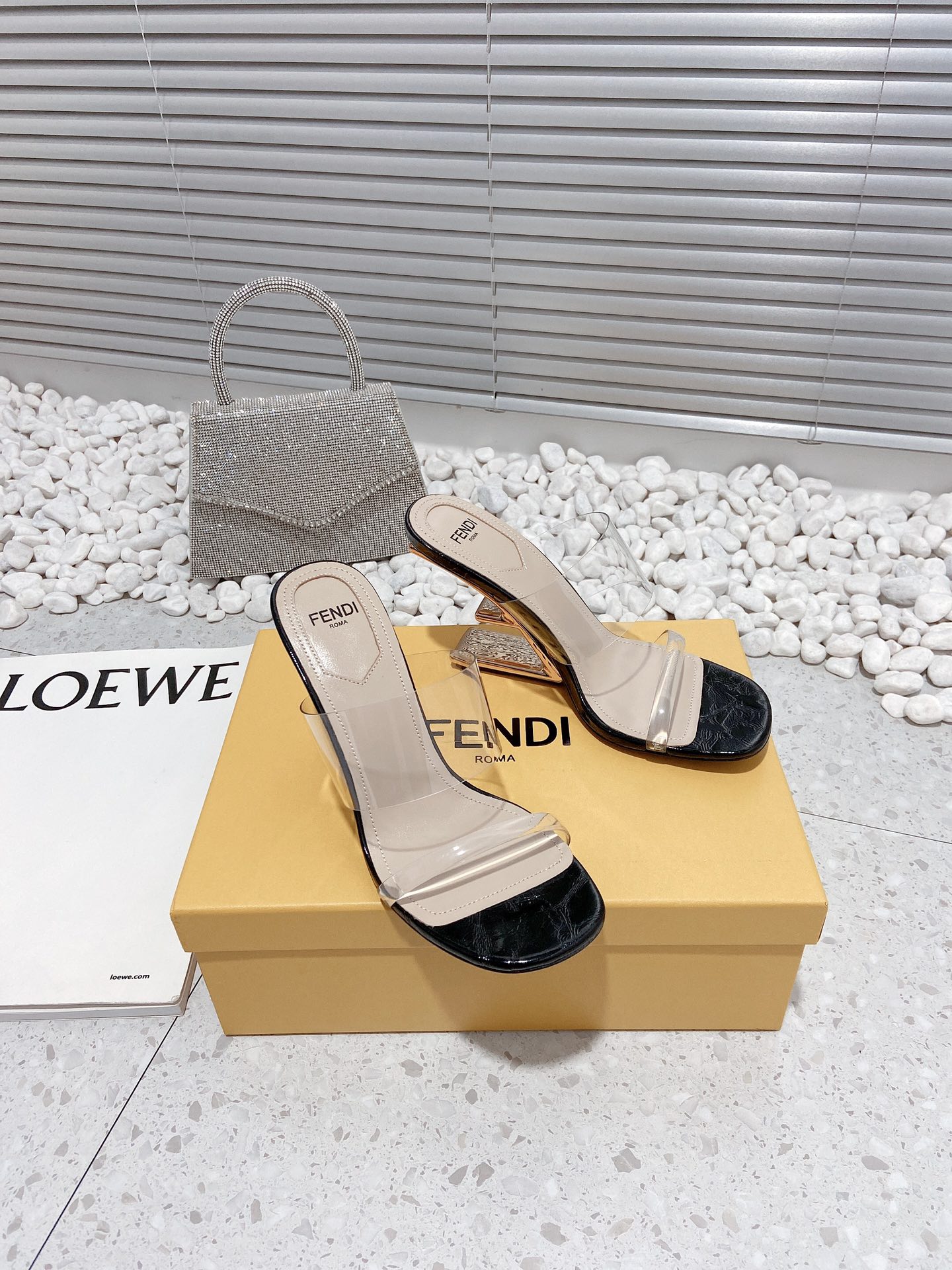 F**di First Black Transparent High-Heeled Sandals For Women