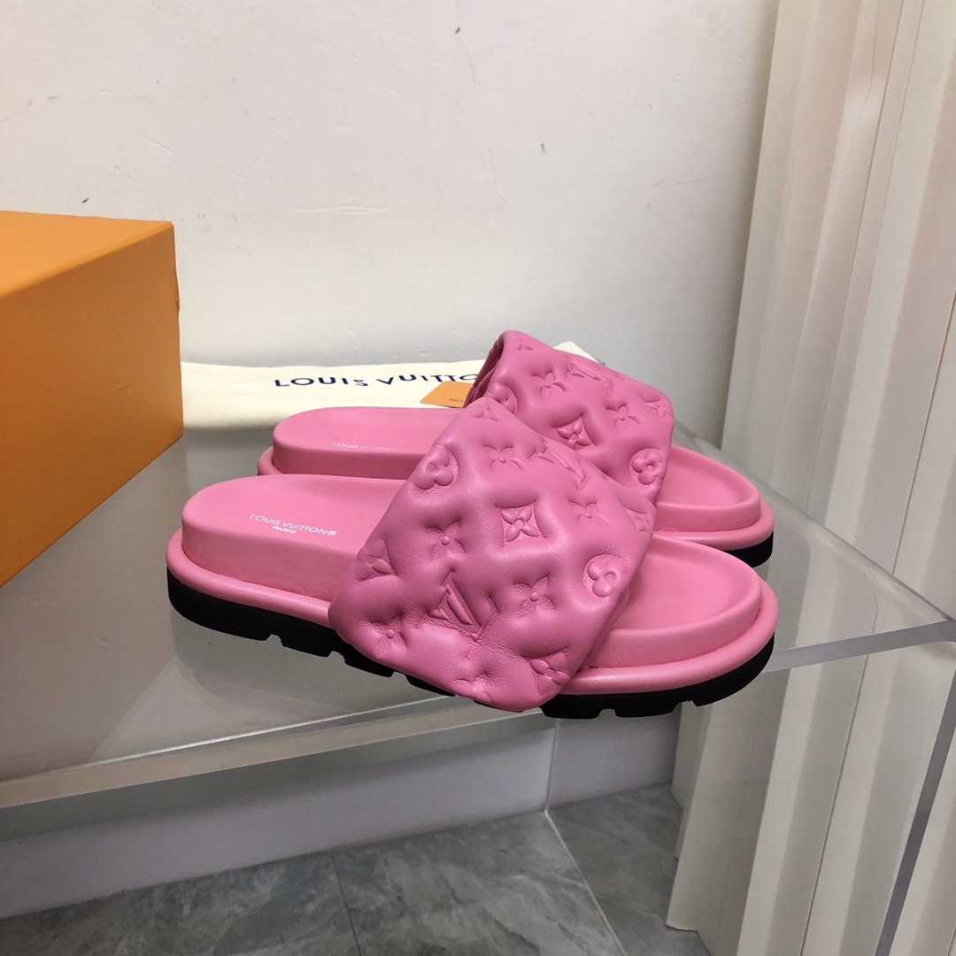 L0vis Vvtt0n Women’s Pool Pillow Flat Comfort Mule Pink For Women LV