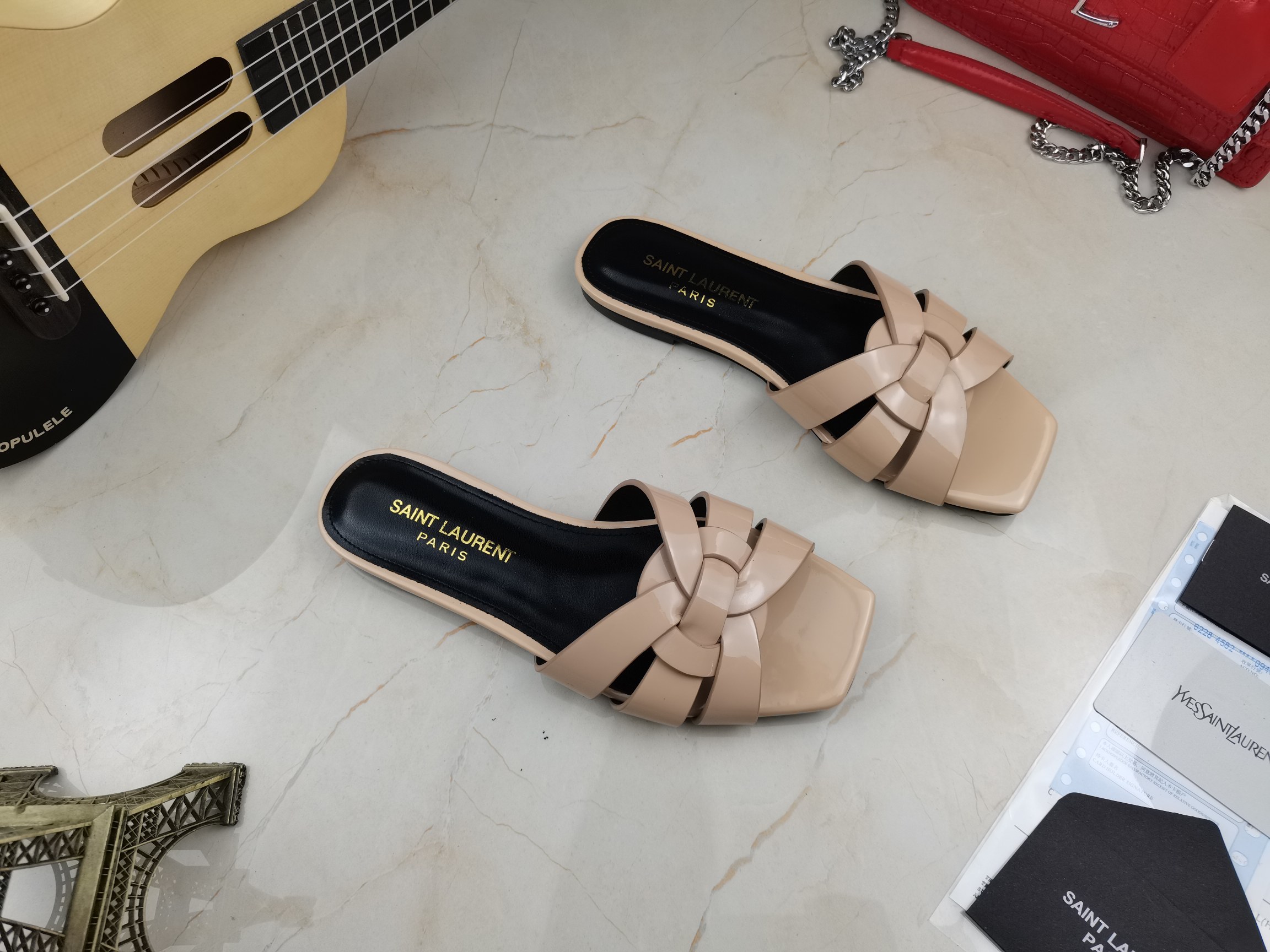 Sa1nt Lau*nt Women’s Tribute Flat Mules Beige For Women Y51 571952B8I009935