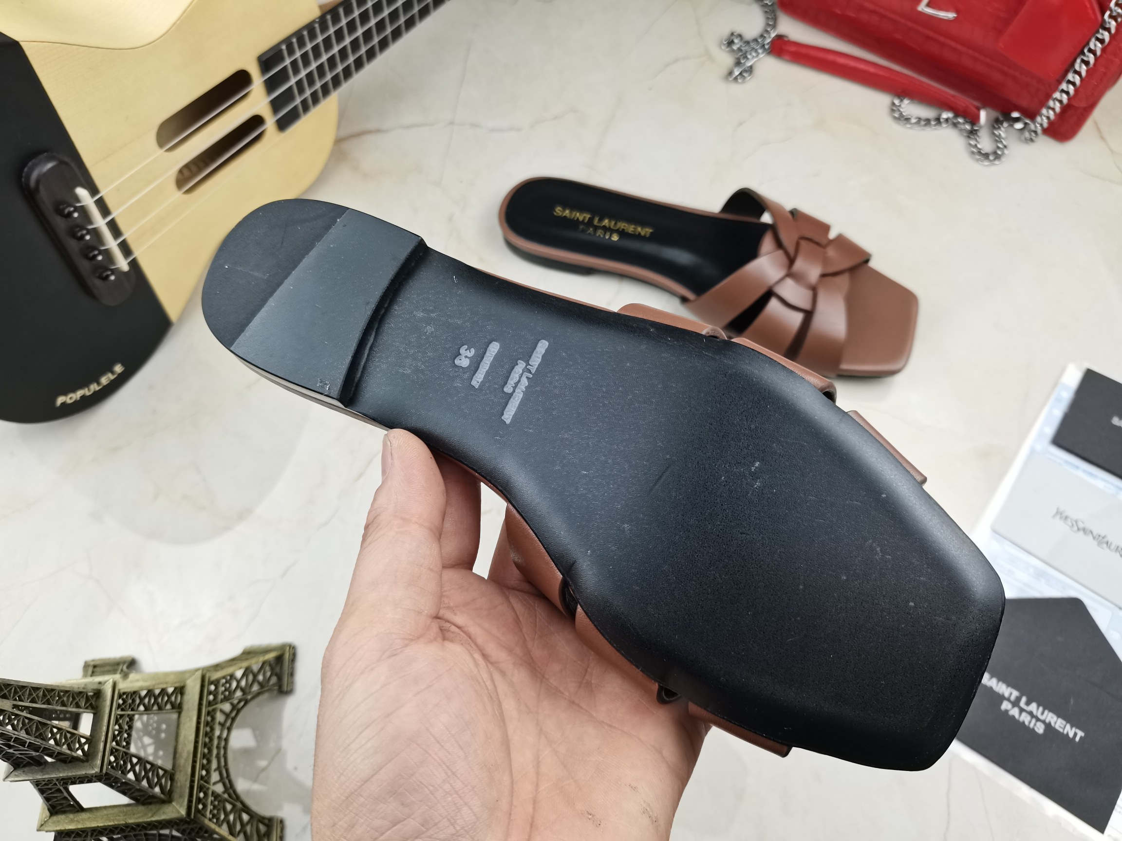 Sa1nt Lau*nt Women’s Tribute Flat Mules Brown For Women Y51