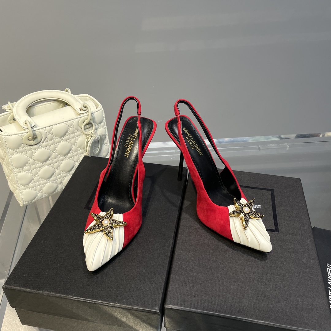 Sa1nt Lau*nt Women’s Silk Slingback Pumps Red For Women Y51