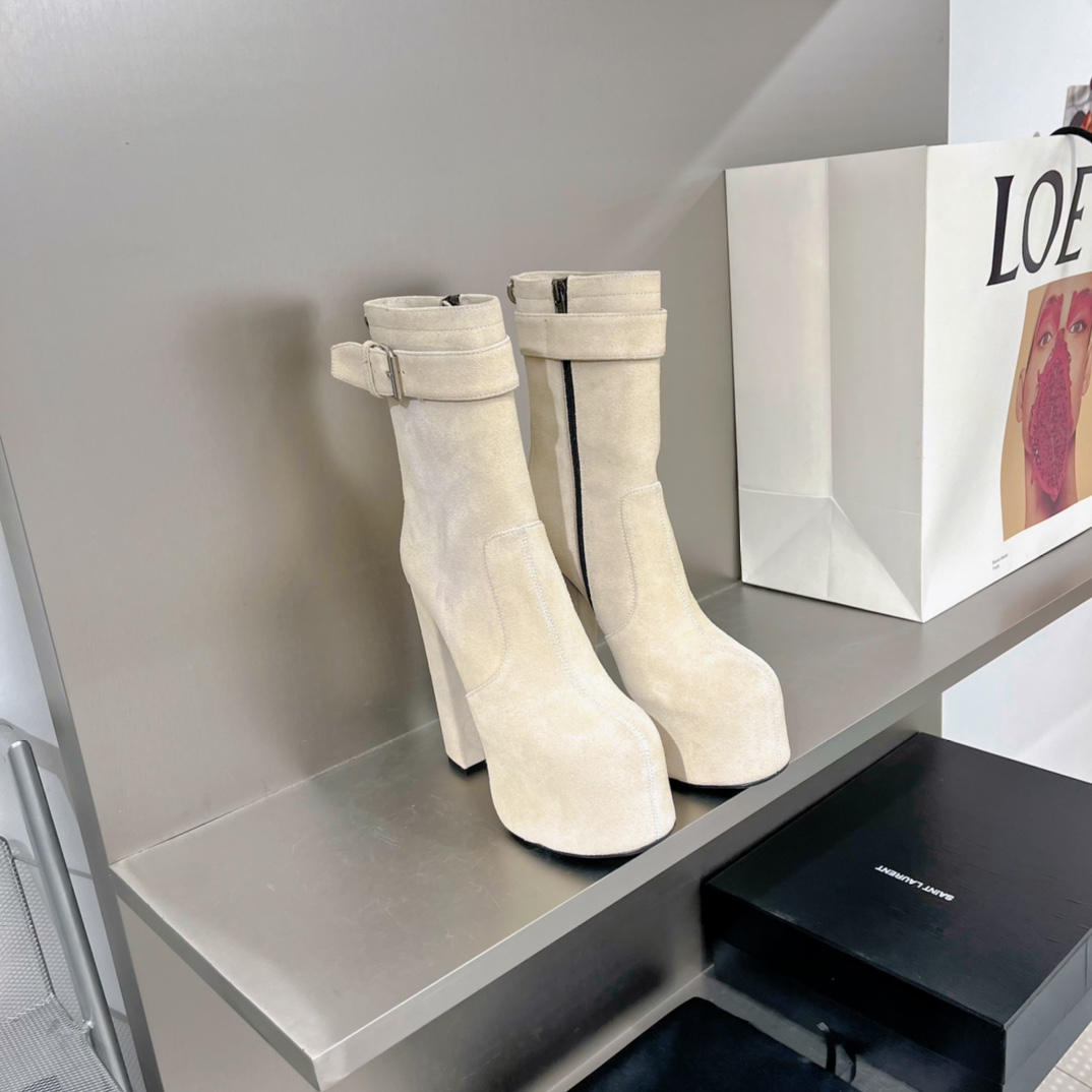 Sa1nt Lau*nt Women’s Cherry Buckle Platform Booties White For Women Y51